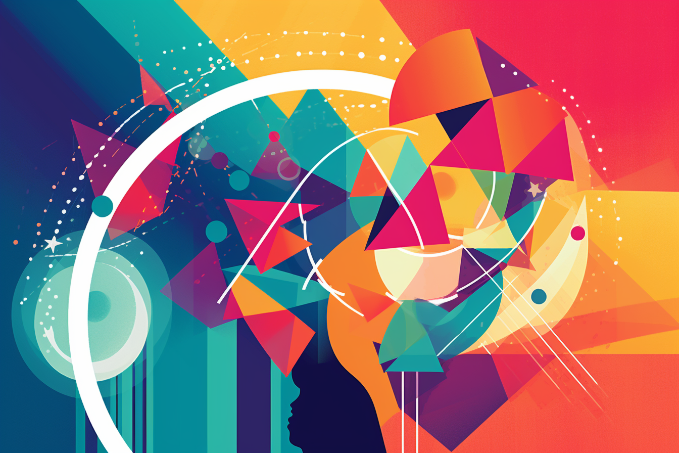 An abstract image that represents the evolution of higher education branding, using bold colors and geometric shapes to convey the concept of staying ahead of the curve.