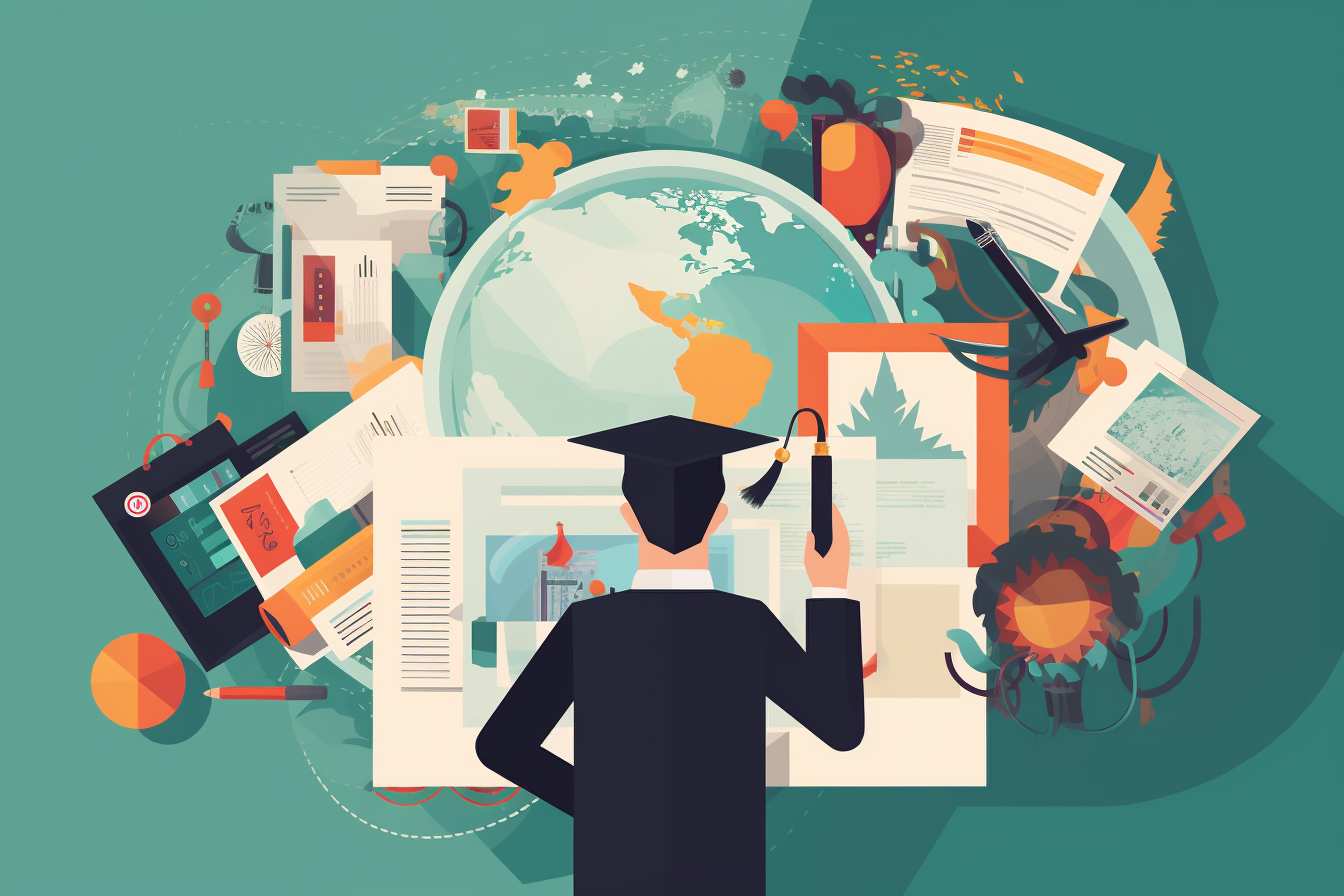 image that depicts the top higher education marketing strategies, utilizing vibrant colors and icons to represent tactics such as social media, campus events, and personalized outreach.
