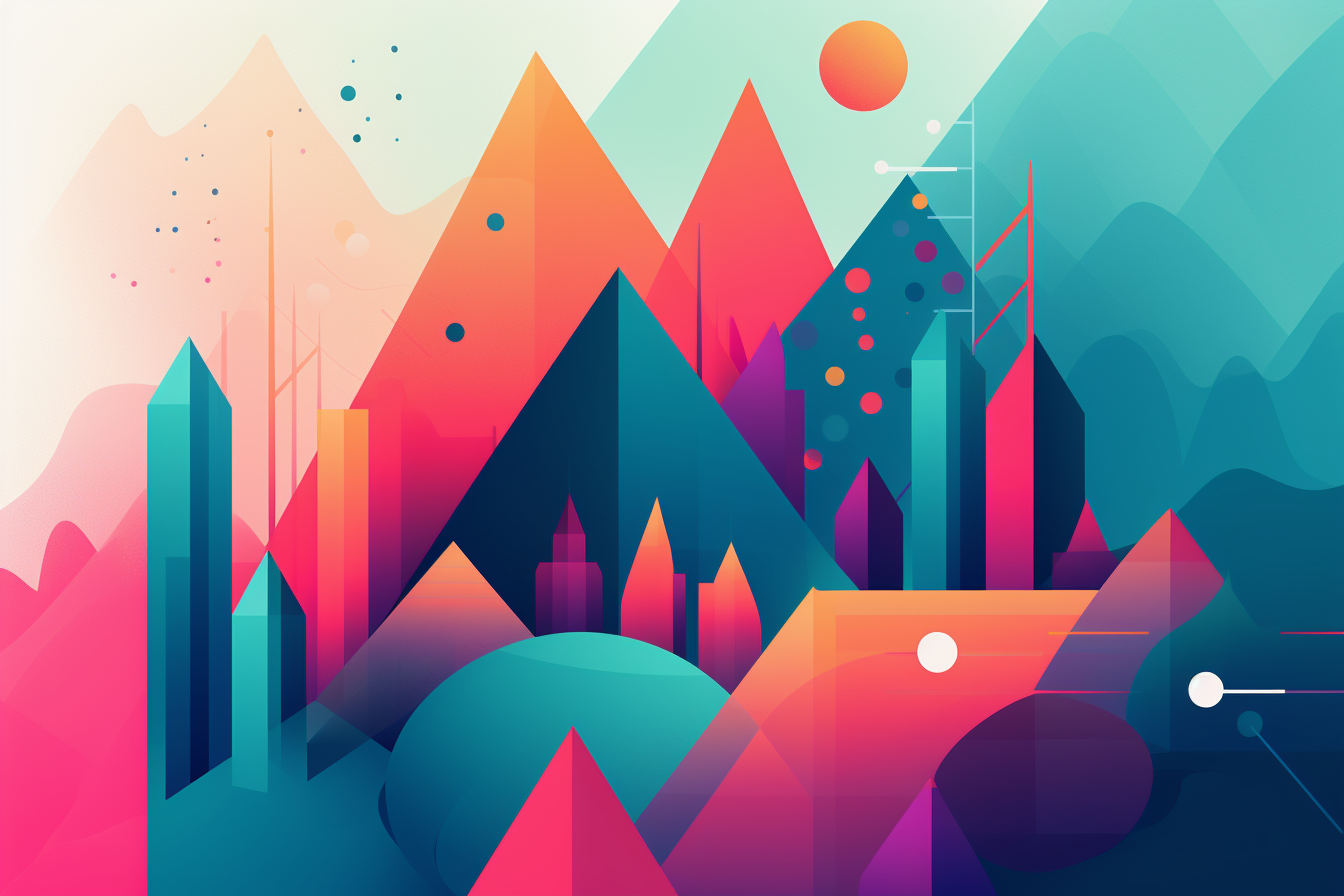 An abstract image that represents successful marketing strategies for further education. Think bold colors, geometric shapes, and strong lines that convey growth and progress.