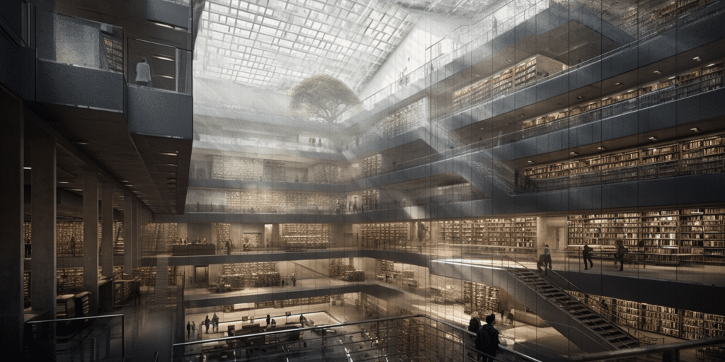 Imagine a grand library in the heart of a digital metropolis.