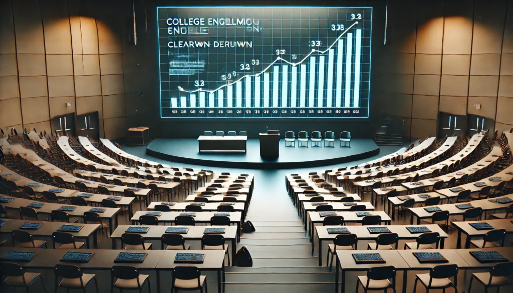 Image of empty classrooms due to college enrollment down.