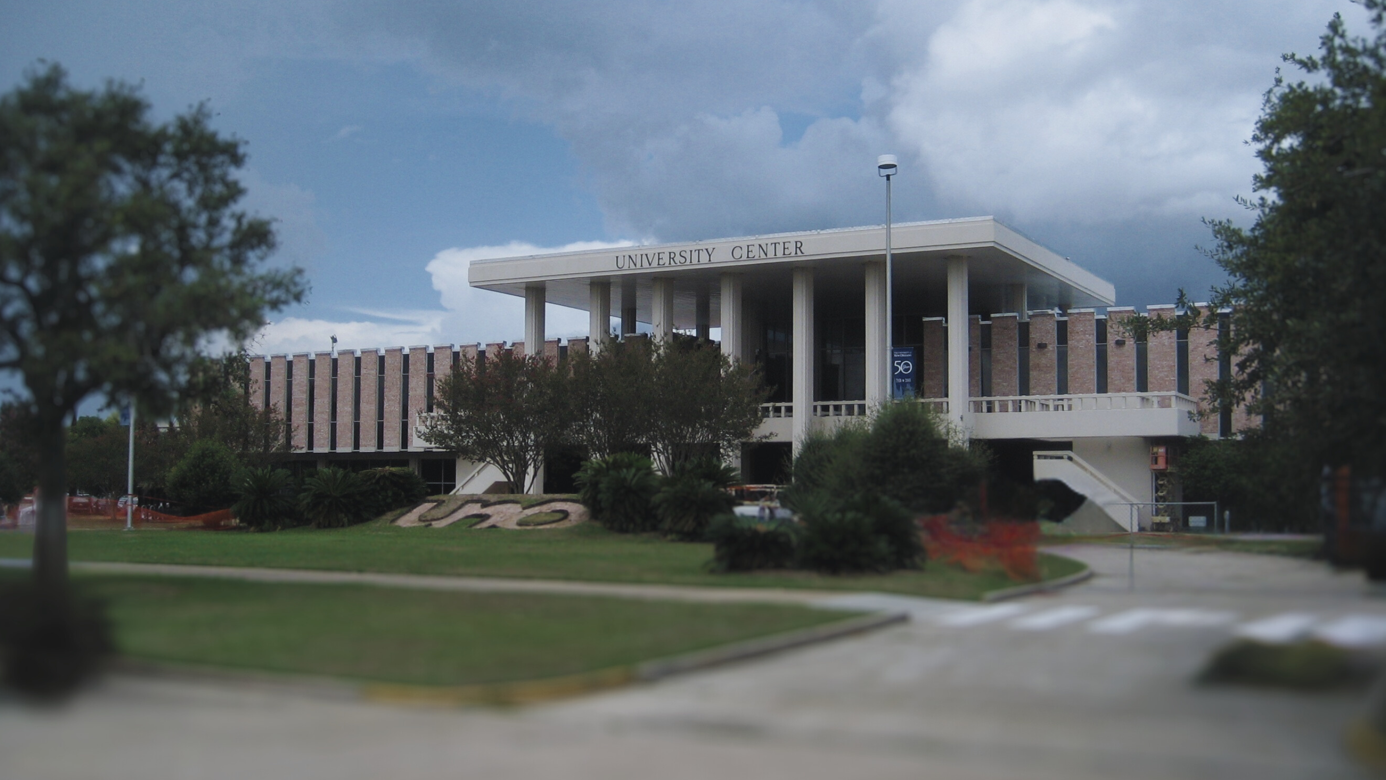 Stylized photograph of UNO University Center adapted from Wikimedia photo.